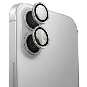 Sticlă de protecție UNIQ Optix din aluminiu pentru obiectivul camerei foto cu finisaj argintiu pentru iPhone 16 / 16 Plus