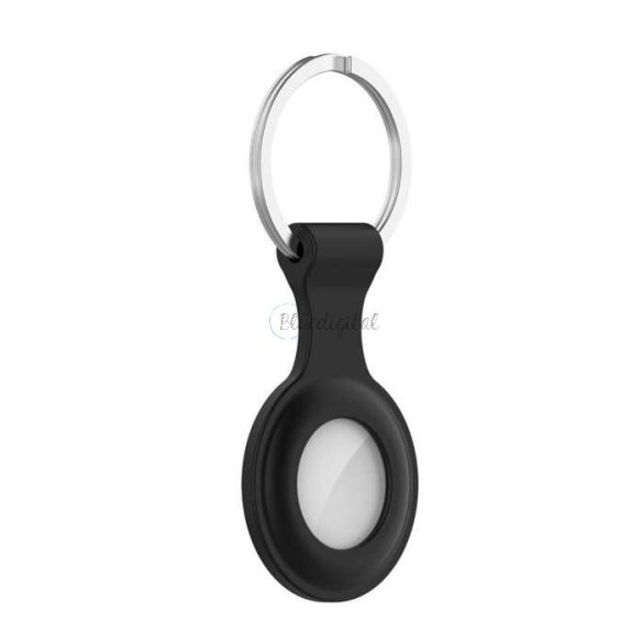 Husă de protecție din silicon și breloc pentru Apple AirTag Tracker - negru (ambalaj ECO)