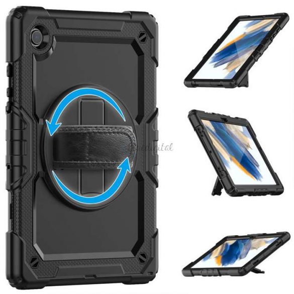 Husă pentru tabletă Samsung X200/X205 Galaxy Tab A8 10.5 rezistentă la șocuri cu protecție la 360 de grade, sticlă de protecție a ecranului 4H - Tech-Protect Solid - negru (ambalaj ECO)