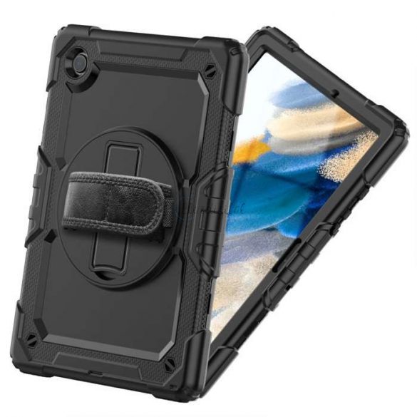 Husă pentru tabletă Samsung X200/X205 Galaxy Tab A8 10.5 rezistentă la șocuri cu protecție la 360 de grade, sticlă de protecție a ecranului 4H - Tech-Protect Solid - negru (ambalaj ECO)