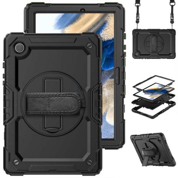 Husă pentru tabletă Samsung X200/X205 Galaxy Tab A8 10.5 rezistentă la șocuri cu protecție la 360 de grade, sticlă de protecție a ecranului 4H - Tech-Protect Solid - negru (ambalaj ECO)