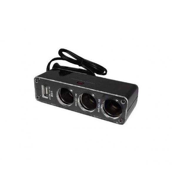 Adaptor brichetă (distribuitor, 3 brichete + priză USB, 12V/0.8A) NEGRU