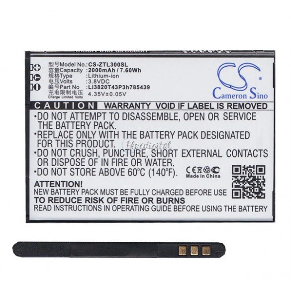 Baterie CAMERON SINO Li-Ion (3,8V/2000mAh, compatibil cu ZTE Li3820T43P3h785439) NEGRU