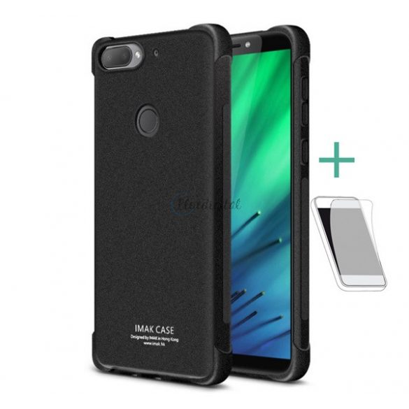 Protector de telefon din silicon IMAK (rezistenta medie la impact, colt cu perna de aer, folie mat + protectie ecran) NEGRU HTC Desire 12 Plus