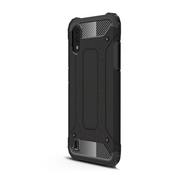 Protector de telefon din plastic Defender (rezistență medie la impact, colț cu pernă de aer, interior din silicon, efect metalic) NEGRU Samsung Galaxy A01 (SM-A015F)