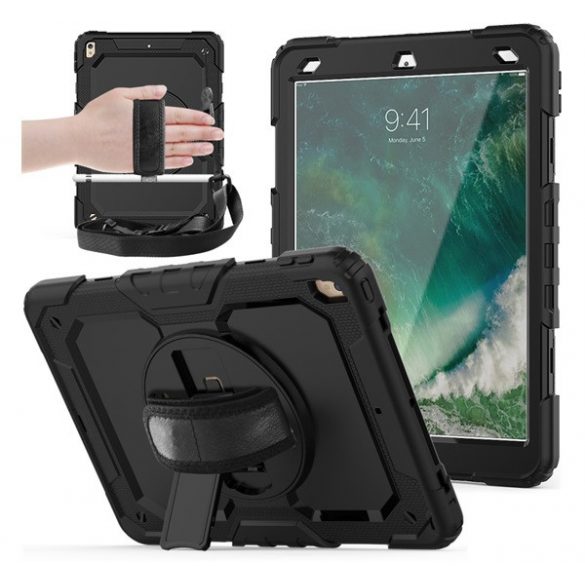 Protector de telefon din plastic Defender (rezistenta la impact, suport, 360° + curea de mana, curea de umar) NEGRU Apple IPAD Air 2019 (Air 3), Apple IPAD Pro 10.5 (2017)