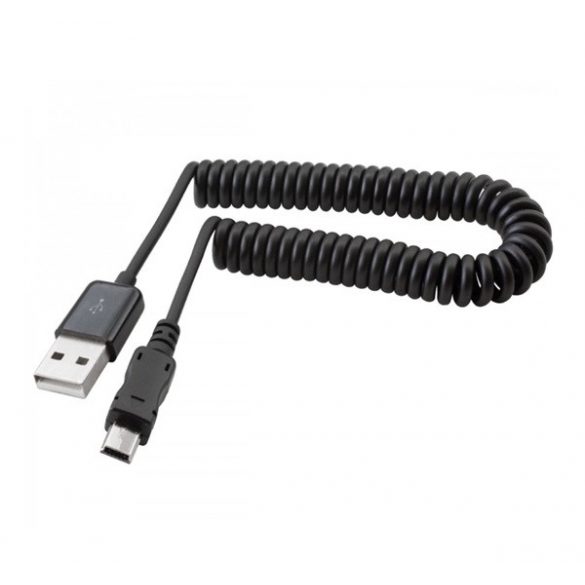 Cablu de date (USB - miniUSB, cablu spiralat 38-100cm) NEGRU