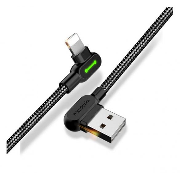 Cablu de date MCDODO (USB - fulger, 2.4A, 120cm, 90 grade, semnal LED) NEGRU