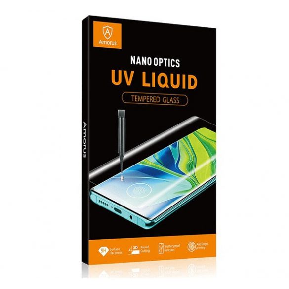 AMORUS UV LIQUID sticlă de protecție pentru ecran (copertă completă 3D, curbată, rezistentă la zgârieturi, 0,3 mm, 9H + lampă UV) TRANSPARENT Samsung Galaxy S8 Plus (SM-G955)