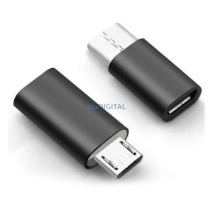 Adaptor (priza microUSB - Type-C, transfer de date si incarcare) NEGRU