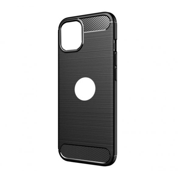 Protector de telefon din silicon (rezistenta la impact, colt cu perna de aer, periat, model carbon, decupat logo) NEGRU Apple iPhone 11 Pro Max