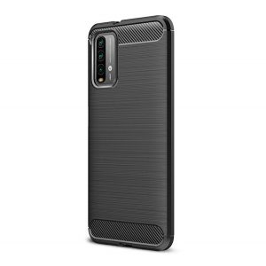 Protector de telefon din silicon (rezistenta la impact, colt cu perna de aer, periat, model carbon) NEGRU Xiaomi Poco M3