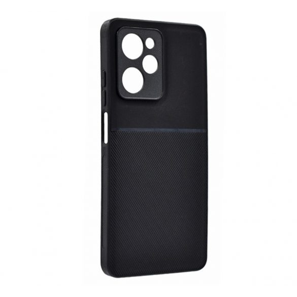 Protectie din plastic pentru telefon (cadru din silicon, rezistenta medie la impact, placa metalica incorporata, spate cu efect piele, model in dungi) NEGRU Xiaomi Poco X5 Pro 5G