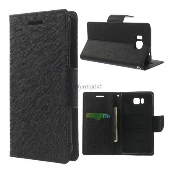 Husă MERCURY Fancy Diary în picioare, efect piele (FLIP, deschidere laterală, suport card bancar, funcție suport birou) NEGRU Samsung Galaxy Alpha (SM-G850)