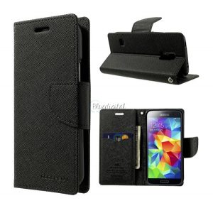 Husă MERCURY Fancy Diary în picioare, efect piele (FLIP, deschidere laterală, suport card bancar, funcție suport birou) NEGRU Samsung Galaxy S5 mini (SM-G800)