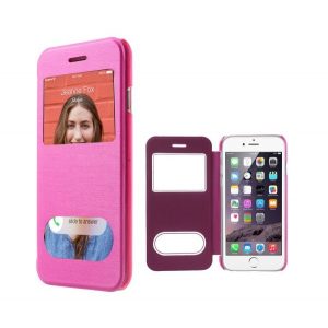 Husă stativă, efect piele (FLIP, deschidere laterală, spate transparent, caller ID, S-View Husă) MAGENTA Apple iPhone 6 4.7, Apple iPhone 6S 4.7