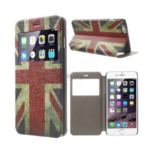 Carcasa in picioare, efect piele (FLIP, deschidere laterala, functie suport pentru masa, husa S-View, parfumata, model steag) BRITISH Apple iPhone 6 Plus 5.5, Apple iPhone 6S Plus 5.5