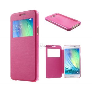 Carcasa in picioare, efect piele (FLIP, deschidere laterala, husa S-View, model periat) MAGENTA Samsung Galaxy A3 (2015) SM-A300F