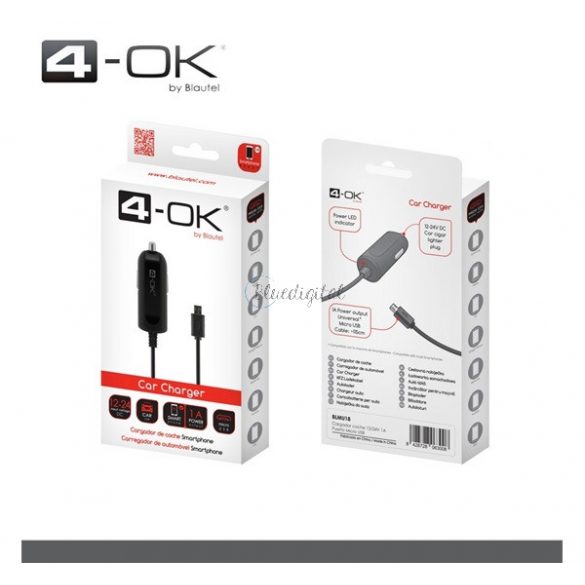 Incarcator auto 4-OK (5W + cablu microUSB fix) NEGRU