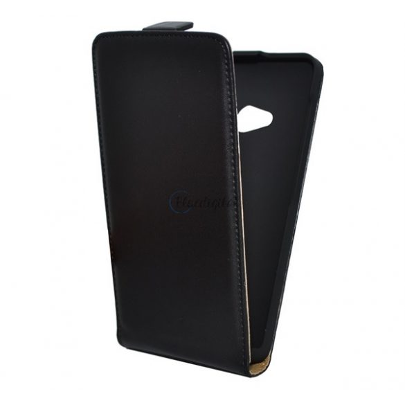 Carcasa in picioare, efect piele (FLIP, deschidere in jos, suport din silicon) NEGRU Microsoft Lumia 535