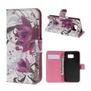   Husă stativă cu efect de piele (FLIP, deschidere laterală, suport pentru birou, model floare de lotus) alb  Samsung Galaxy S6 (SM-G920)