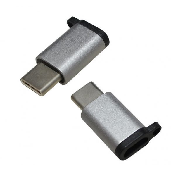 Adaptor (priza microUSB - Type-C, transfer de date si incarcare) SILVER