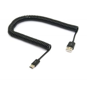 Cablu de date (USB 3.1 - Type-C, 200-300 cm, cablu spiralat) NEGRU