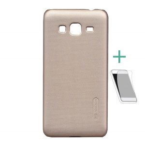 Protector de telefon din plastic NILLKIN SUPER FROSTED (cauciucat, suprafață aspră + folie de protecție a ecranului) GOLD Samsung Galaxy J3 (2016) SM-J320