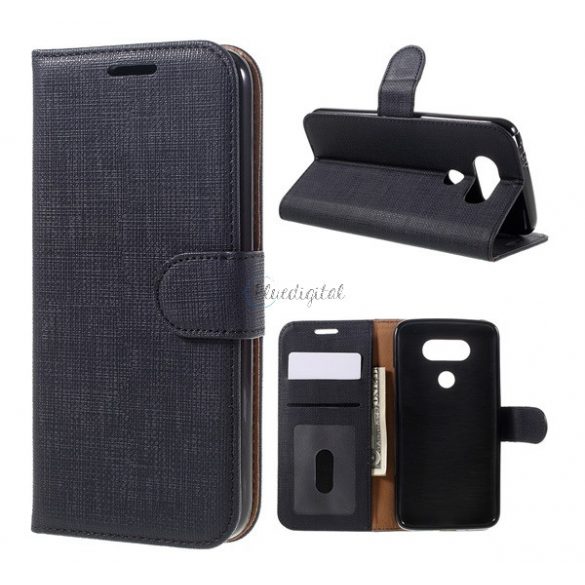 Carcasa in picioare, efect piele (FLIP, deschidere laterala, functie suport de masa, efect textil) NEGRU LG G5 (H850)