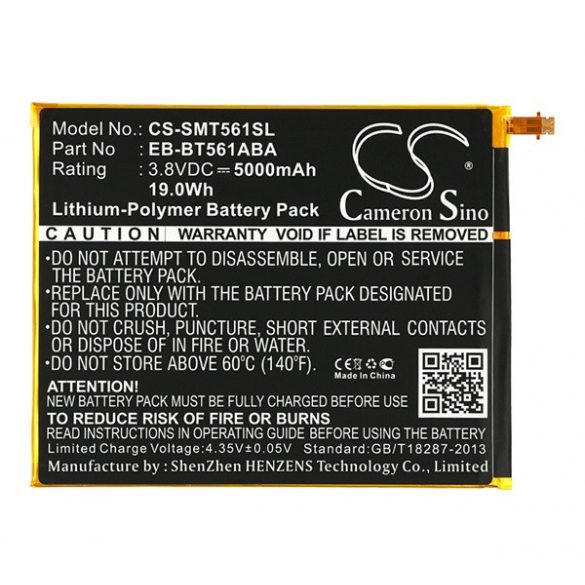 Baterie CAMERON SINO Li-Polymer (3,8V/5000mAh, compatibil cu Samsung EB-BT561ABA) NEGRU Samsung Galaxy Tab E 9.6 WIFI (SM-T560), Samsung Galaxy Tab E 9.6 3G (SM-T561)