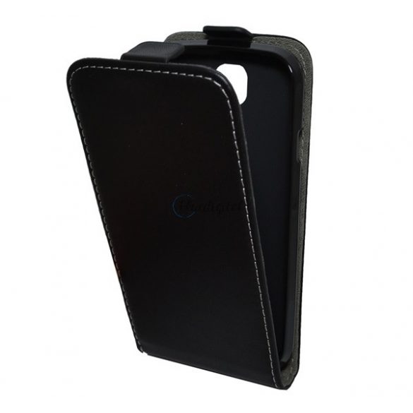 Carcasa in picioare, efect piele (FLIP, deschidere in jos, suport din silicon) BLACK LS450 USA LG K3 (K100)