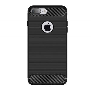 protecțiede telefon din silicon (rezistent la impact mediu, călcâi cu bule, periat, model de carbon, decupaj logo) negru Apple iPhone 7 Plus 5.5, Apple iPhone 8 Plus 5.5