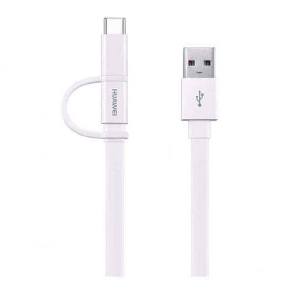 Cablu de date HUAWEI (USB - microUSB/Type-C, numai pentru încărcare, cablu plat, 150 cm) ALB