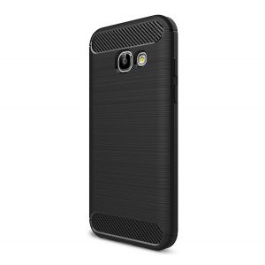 Husă silicon pentru telefon (rezistent la impact mediu, bubble heel, periat, model de carbon) negru Samsung Galaxy A3 (2017) SM-A320F