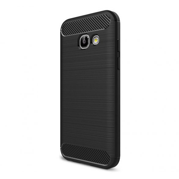 Husă silicon pentru telefon (rezistent la impact mediu, bubble heel, periat, model de carbon) negru Samsung Galaxy A3 (2017) SM-A320F