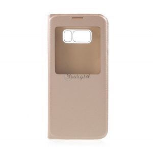 Husă în picioare, efect piele (FLIP, deschidere laterală, afișaj apelant, fereastră de vizualizare) GOLD Samsung Galaxy S8 Plus (SM-G955)