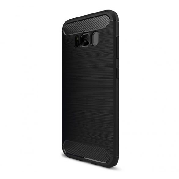 Husă silicon pentru telefon (rezistent la impact mediu, călcâi pernă de aer, model de carbon periat) negru Samsung Galaxy S8 Plus (SM-G955)