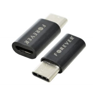 Adaptor FOREVER (priza microUSB - Type-C, transfer de date si incarcare) NEGRU