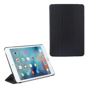 Husă stativă, efect piele (FLIP activ, deschidere laterală, suport pentru birou TRIFOLD, model textil) negru Apple IPAD 9.7 (2017) , Apple IPAD 9.7 (2018)