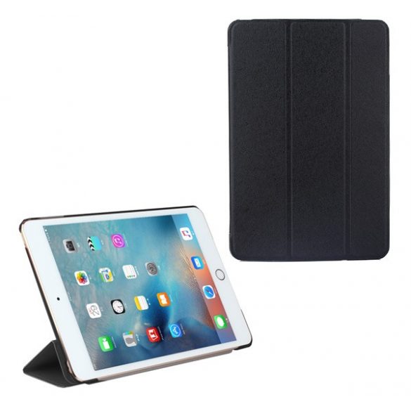 Husă stativă, efect piele (FLIP activ, deschidere laterală, suport pentru birou TRIFOLD, model textil) negru Apple IPAD 9.7 (2017) , Apple IPAD 9.7 (2018)