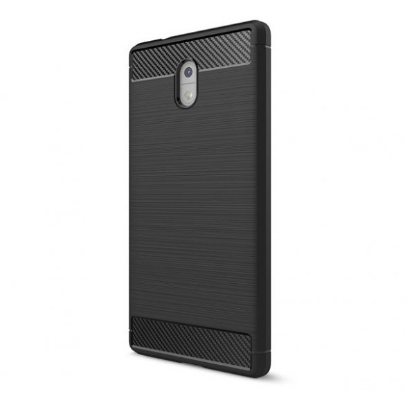 protecțiede telefon din silicon (rezistent la impact mediu, toc cu bule, model de carbon periat) negru Nokia 3