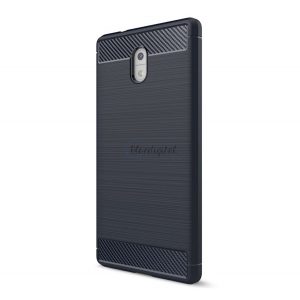 Protectie din silicon pentru telefon (rezistenta la impact mediu, colt cu perna de aer, periat, model carbon) ALBASTRU INCHIS Nokia 3