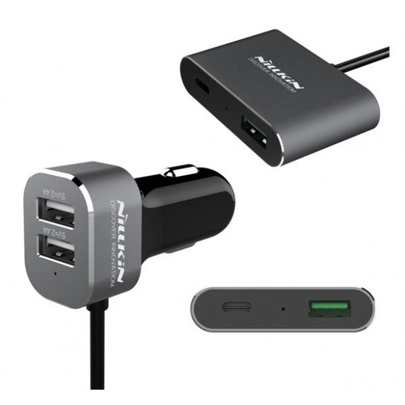 Încărcător auto NILLKIN 3 prize USB+Type-C (12W, încărcător rapid PD 3.0) NEGRU