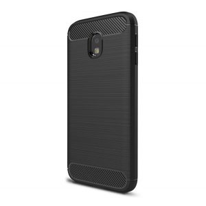 protecțiede telefon din silicon (rezistent la impact mediu, toc cu bule, periat, model de carbon) negru Samsung Galaxy J3 (2017) SM-J330 EU