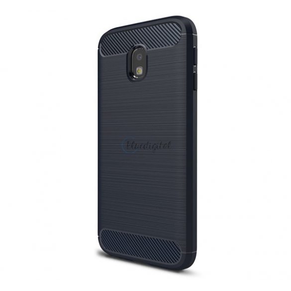 Protectie din silicon pentru telefon (rezistenta medie la impact, colt cu perna de aer, periat, model carbon) ALBASTRU INCHIS Samsung Galaxy J3 (2017) SM-J330 EU