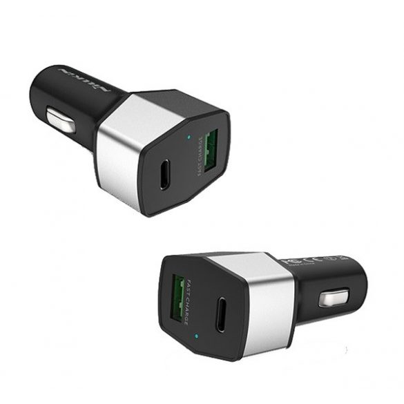 Încărcător auto NILLKIN CELERITY USB+priză de tip C (12W, încărcător rapid PD 3.0) ARGINT