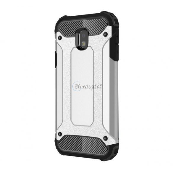 Protector de telefon din plastic Defender (rezistenta la impact mediu, colt cu perna de aer, interior din silicon, efect metalic) ARGINT Samsung Galaxy J3 (2017) SM-J330 EU