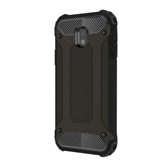 Protecție din plastic pentru telefon Defender (rezistență medie la impact, toc cu pernă de aer, interior din silicon, efect metalic) negru Samsung Galaxy J3 (2017) SM-J330 EU