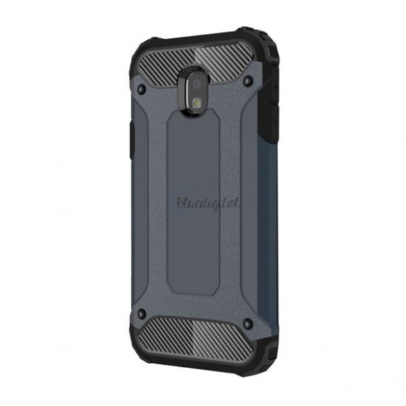 Protector de telefon din plastic Defender (rezistenta medie la impact, colt cu perna de aer, interior din silicon, efect metalic) ALBASTRU INCHIS Samsung Galaxy J3 (2017) SM-J330 EU