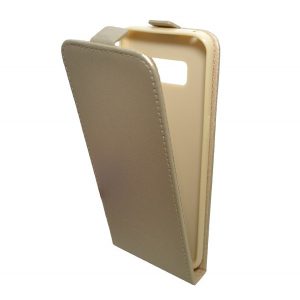 Husă stativă cu efect de piele (FLIP, suport silicon, în jos) GOLD Samsung Galaxy S8 (SM-G950)